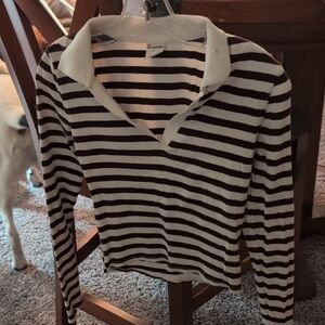 Brandy Melville Black and White Striped Long Sleeve Top